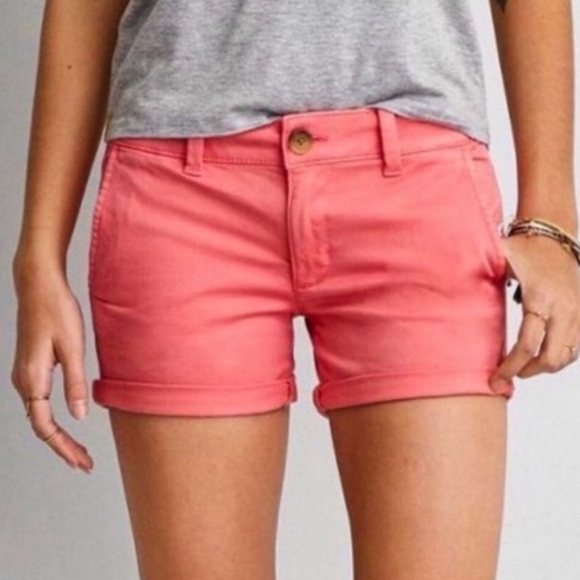 American Eagle Midi Twill Coral Pink Chino  Shorts Women's Size 8 - Picture 13 of 13